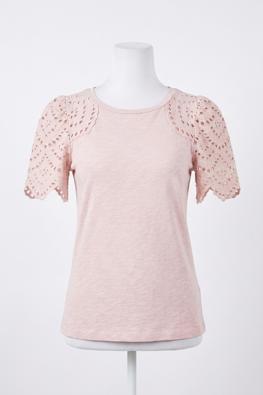 NEW ANOTHER LOVE shea eyelet sleeve top in pink
